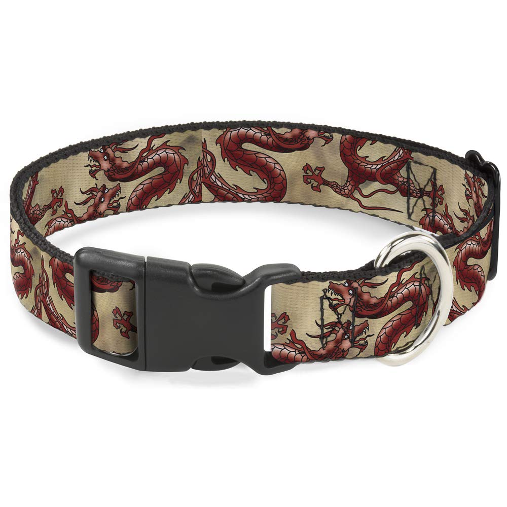 Buckle-Down PC-W30462-M Dragons Tan Plastic Clip Collar, Medium/11-17"