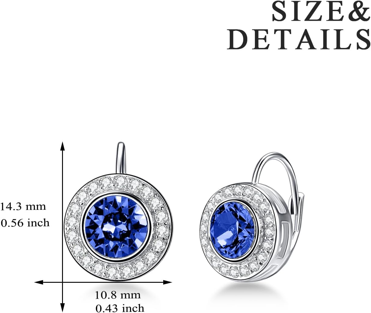 Halo Earrings 925 Sterling Silver Classic Round Cut Halo Leverback Earrings with Birthstone Crystal from Austria, Birthday Jewelry Gifts for Women - Image 4