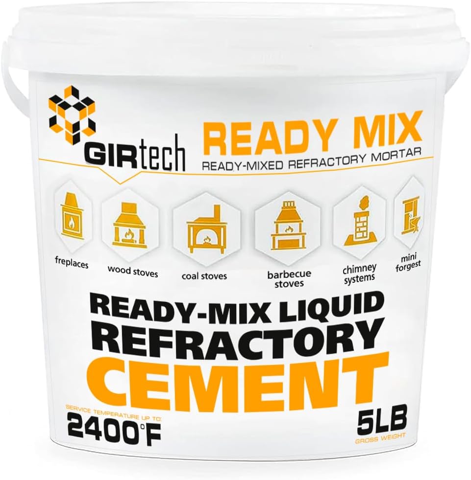 Refractory Cement Mortar 5 LB 2400 Degree High Temp Heat Resistant Liquid Mix for Repairing & Masonry, Fire Brick Lining Fire Pit, Fireplace, Kiln, Furnace, Forge