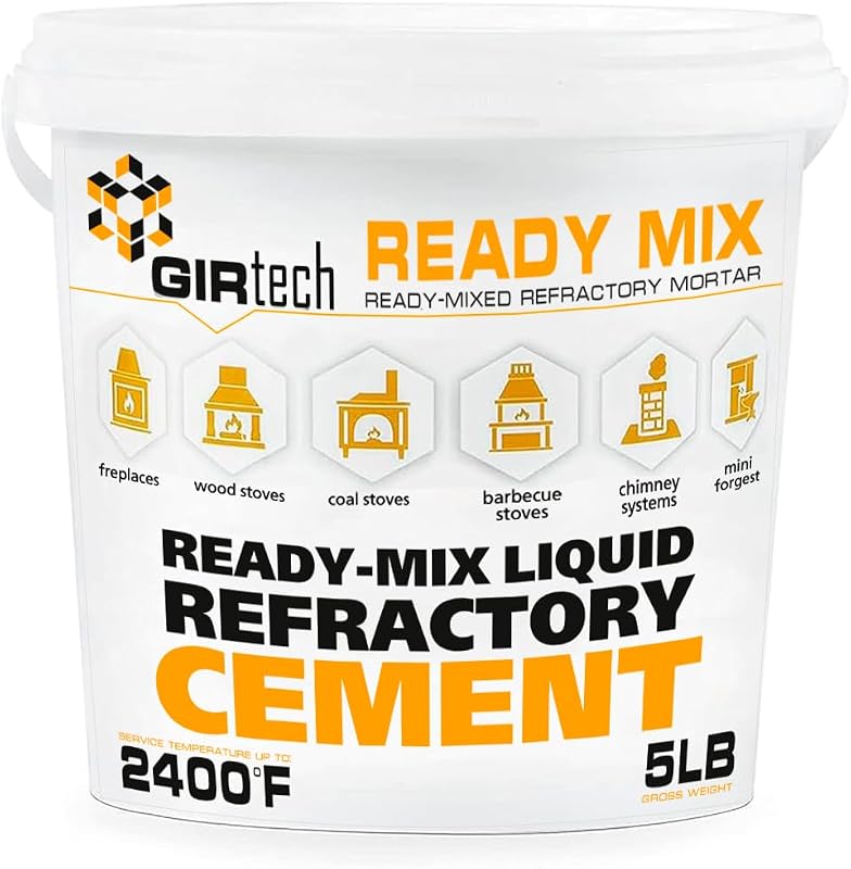 Refractory Cement Mortar 5 LB 2400 Degree High Temp Heat Resistant Liquid Mix for Repairing & Masonry, Fire Brick Lining Fire Pit, Fireplace, Kiln, Furnace, Forge