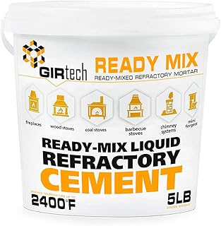 Refractory Cement Mortar 5 LB 2400 Degree High Temp Heat Resistant Liquid Mix for Repairing & Masonry, Fire Brick Lining Fire Pit, Fireplace, Kiln, Furnace, Forge