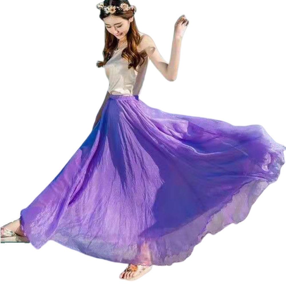 Gonne A Ruota,Gonna Midi in Chiffon Viola da Donna Boho 8M Grande Gonna A Pieghe Swing Flowy Leggera A-Line Increspato Ruffle Mopping Floor Beach Gonne Lunghe per Ragazze Ladies