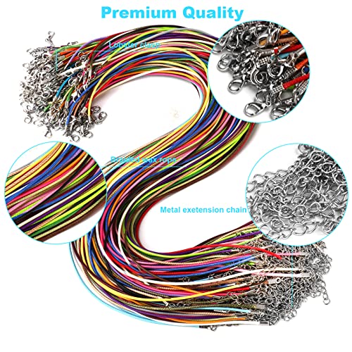 100Pcs Leather Necklace Cord with Clasps, Rope Necklace String, 25Color Necklace Cords for Pendants, 19.7" Premium Necklace Chains for Jewelry Making Supplies, 1.5mm Waxed Necklace Bracelet Cord DHOOZ4