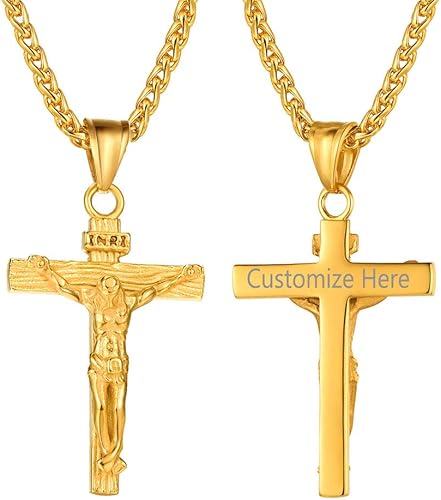 ChainsPro Puede personalizar, collar con colgante de cruz de crucifijo, con cadena-22+2 pulgadas, acero inoxidablechapado en oro (enviar caja de