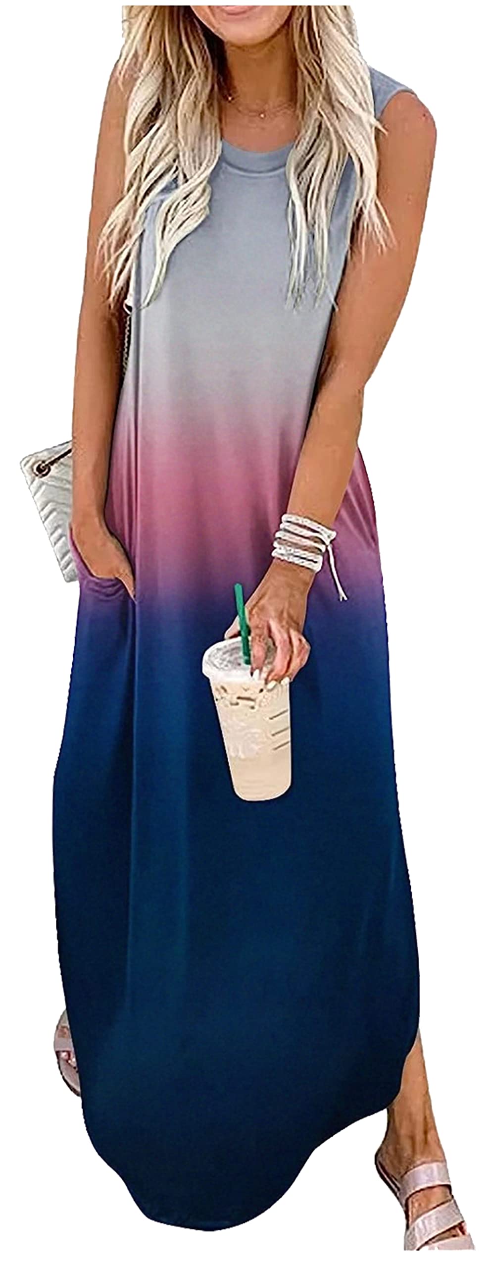 Summer Dresses for Women 2025 Beach Vacation Dress Boho Floral Sundresses Ladies Tropical Pockets Maxi Dress