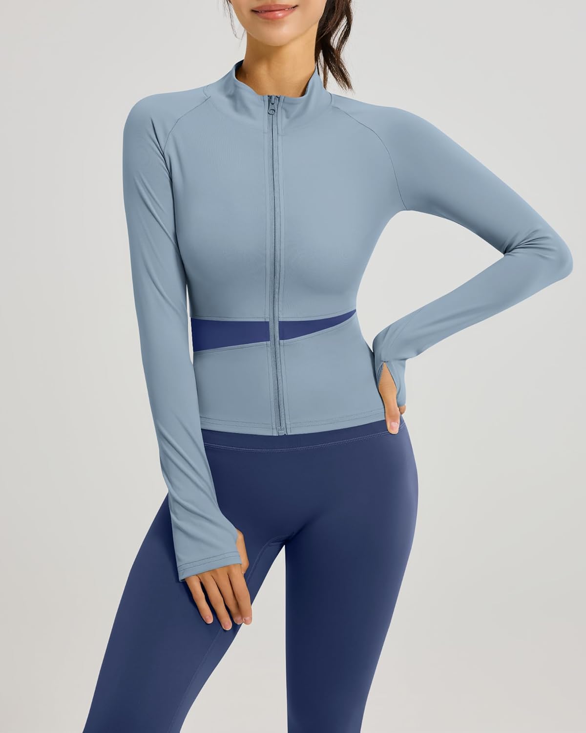 Locachy Women's Lightweight Workout Athletic Jacket Slim Fit Full Zip Butterluxe Cropped Running Yoga Coats with Thumb Hole - Image 5