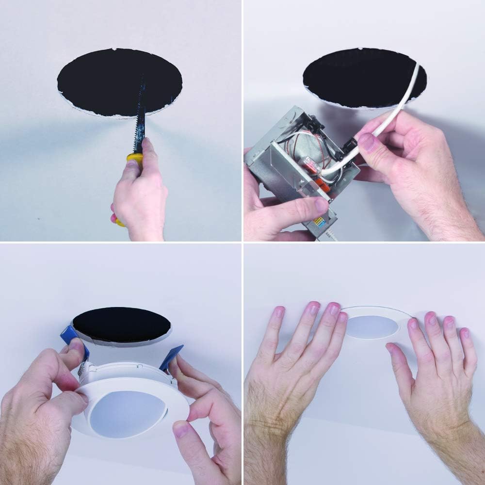 Halo HLA406VWFL9FS1EMWR HLA 4 in. Color Selectable (2700K-5000K) Canless Wide Beam Adjustable Gimbal Integrated Kit LED Recessed Trim, Round, White