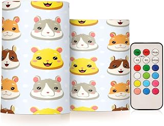 Flameless Candles, Hamster Faces Flickering LED Candles,2 Pack Battery Operated Candle with 18-Key Remote or Wedding, Table, Halloween, Christmas Decor