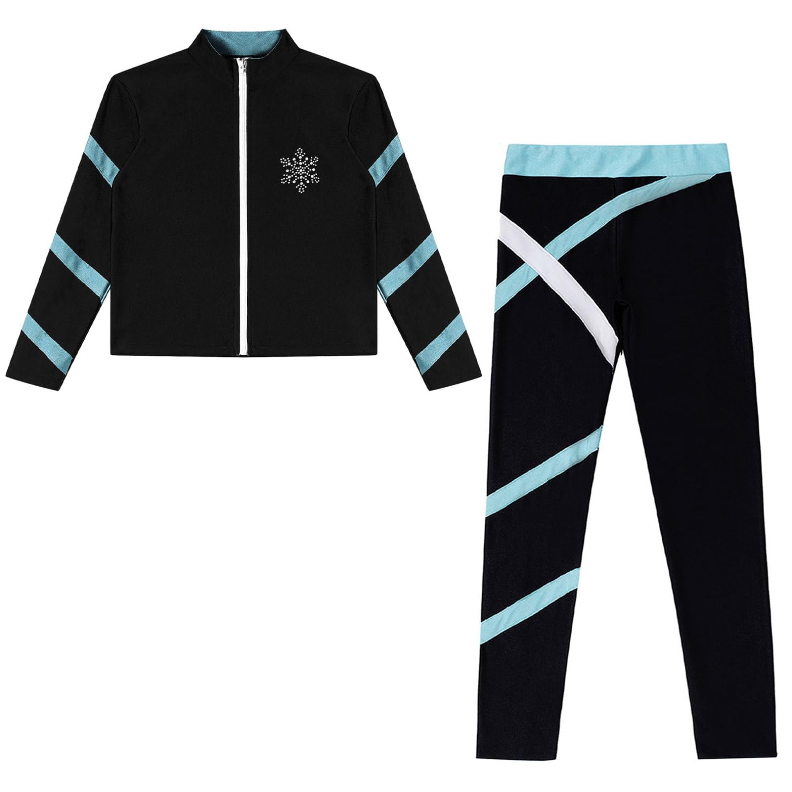 ranrann Ensemble Patinage Artistique Fille Veste Chaud Polaire avec Pantalon Collant Legging Tenue Patinage sur Glace Sport B Bleu clair 9-10 ans