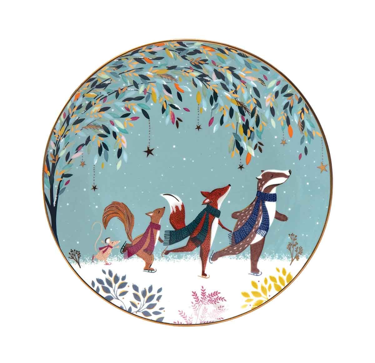 Sara Miller London, collezione Woodland Tales, set di 4 piatti, assortiti, verde
