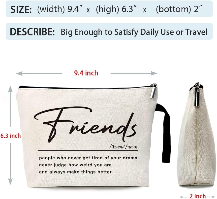 ZHANTUONE Friend Definition Noun Funny Friendship Cosmetic Bag, for Travel Toiletry Zipper Storage Pouch Makeup Bag, Gifts for Friends Coworker Bestie, Birthday Appreciation Gifts for Friend - Image 4