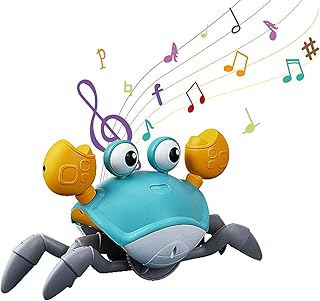 Crawling Crab Musical Toy, Music and LED Light Up Interactive Learning Development Toy with Automatically Avoid Obstacles，Build in Rechargeable Battery (Color : Green)