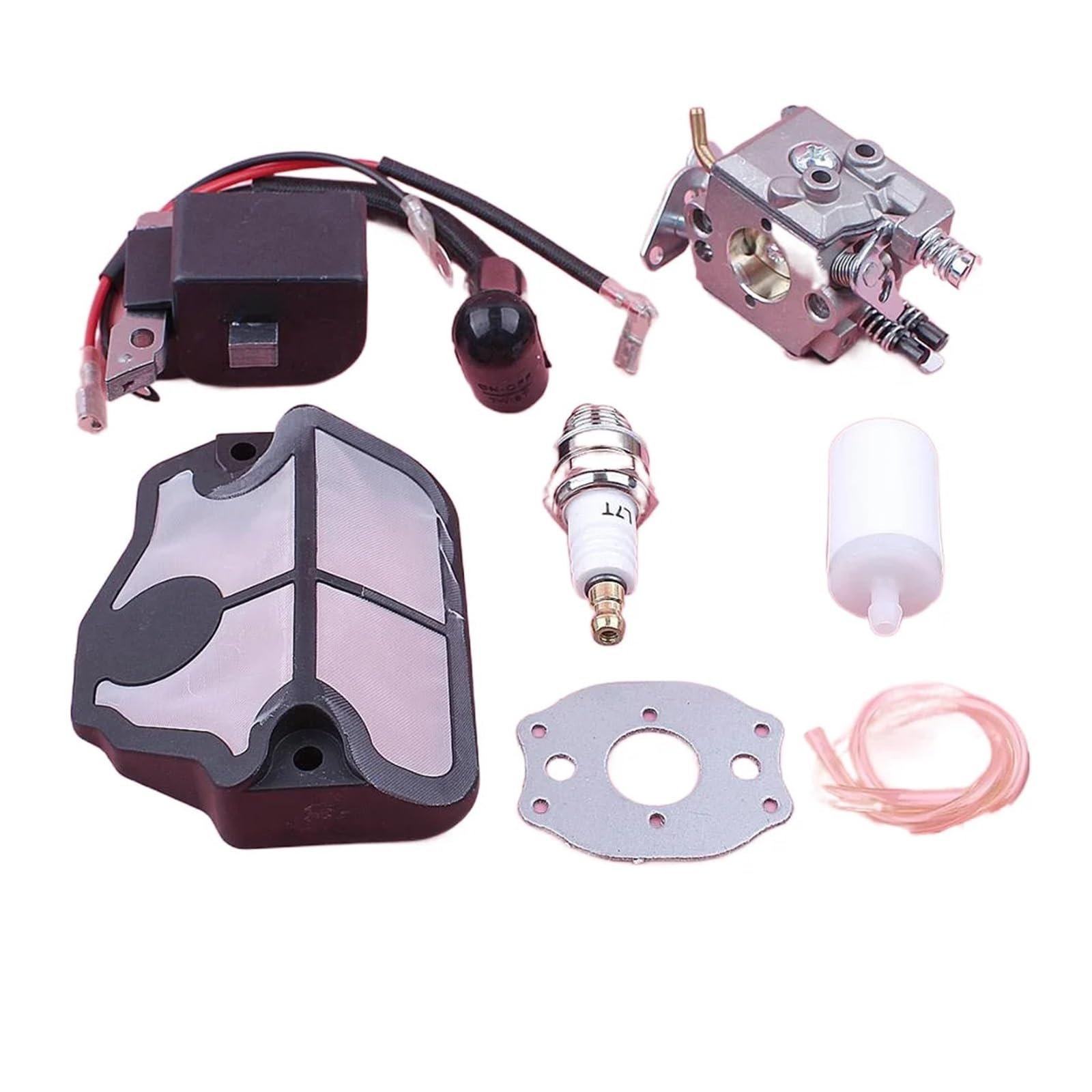 Dingmao Bobina de encendido de carburador Compatible con Hus 136, 137, 141, 142, filtro de combustible y aire, junta flexible, bujía, motosierra