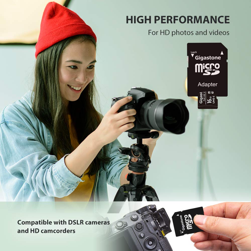 GIGASTONE Micro sd 16 GB, Set da 10, U1 C10, per Telefono Fotocamere Videocamere Dashcam GoPro DJI Drone Fino a 85/15 MB/s (R/W) con Adattatore Scheda Micro SD