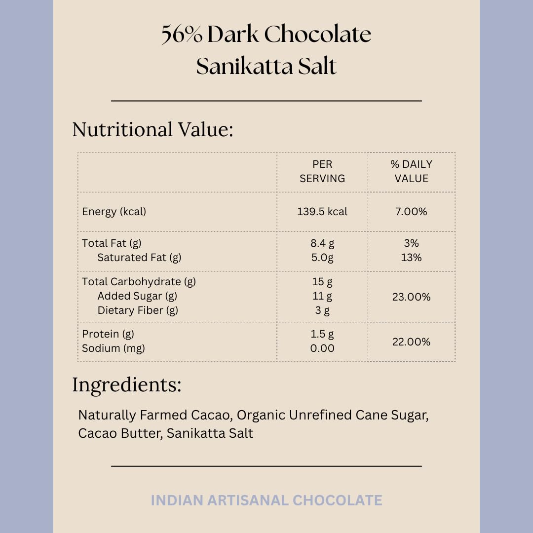 Darkins Dark Chocolate | 56% Artisanal Dark Chocolate Sanikatta Salt | Vegan | Gluten-Free | Hand Crafted Chocolate | Unrefined Cane Sugar | Natural Chocolate | 50 GM Each Pack of 2 1