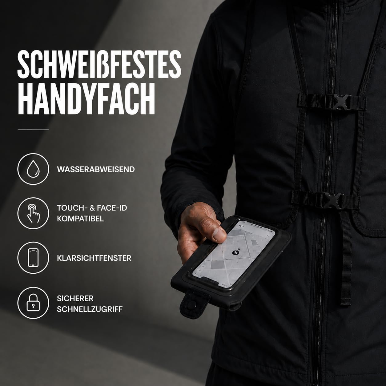Lite | Laufweste Damen & Herren mit Trinkflasche & Handyhalterung | ultraleichte Trinkweste Laufen | Laufrucksack & Running Vest | Touchscreen & Face-ID kompatibel