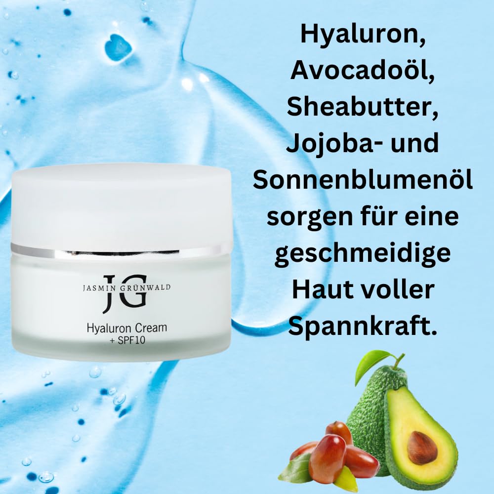 Hyaluron Gesichtscreme mit SPF 10, 50 ml, Feuchtigkeitsspendend & Anti-Aging, vegan & ohne Parabene, UV-Schutz für alle Hauttypen