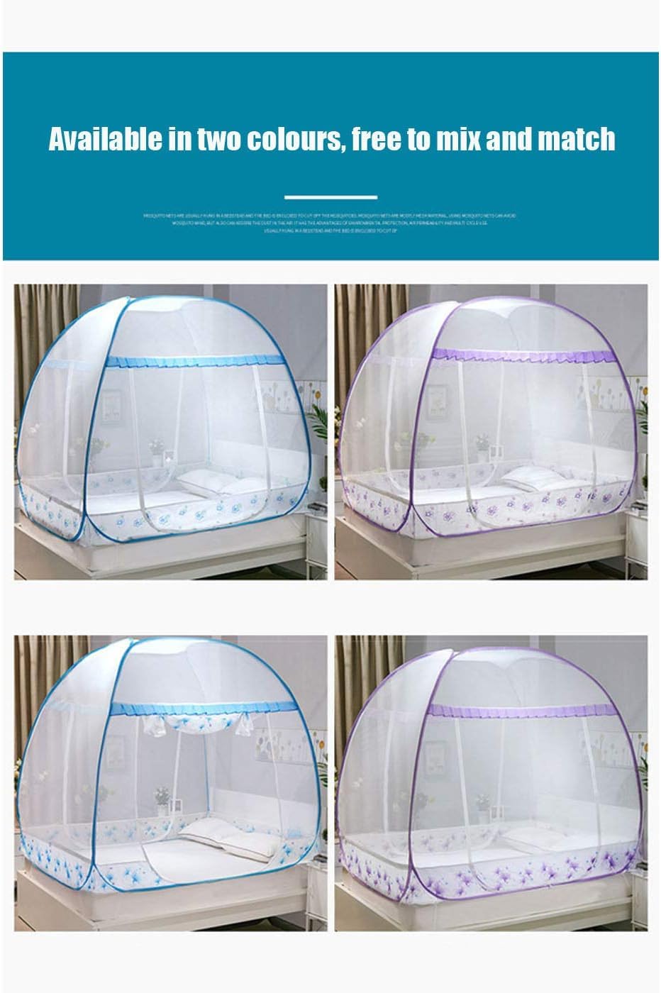 Zanzariera, baldacchino pieghevole facile da installare con fondo anti punture di zanzara per letto, campeggio, viaggi, casa Outdoo (2,2 x 2,2 m)