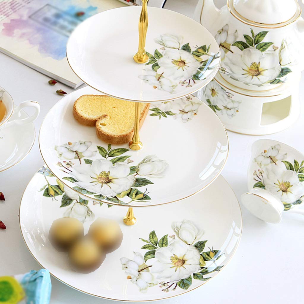 Soporte para Tartas,Estante De Postre De Cerámica De Flores Pintadas A Mano Creativas Europeas, Rejilla para Bandejas De Frutos Secos De 3 Capas En El Escritorio De La Sala De Estar