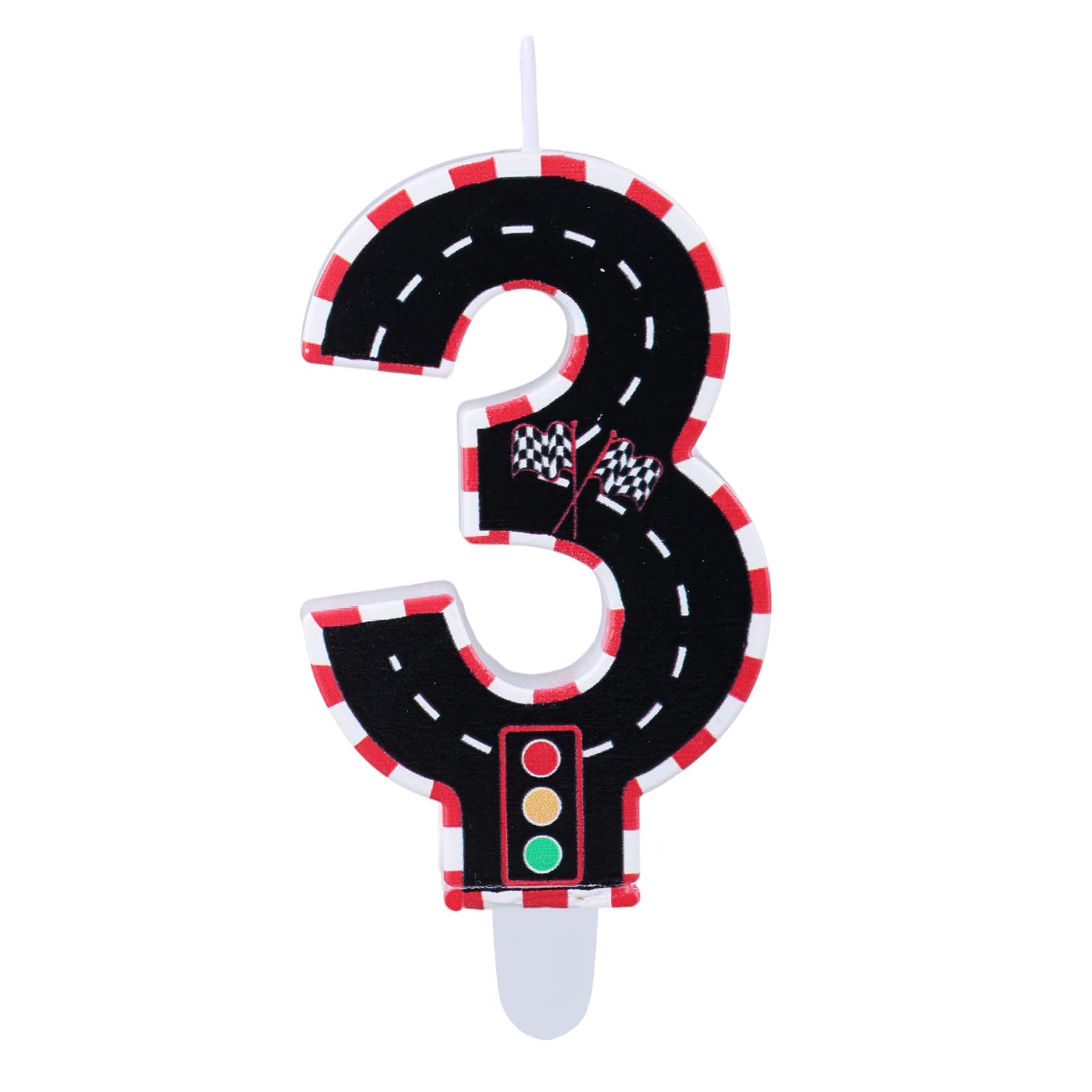 Racing Cars Themed Birthday Candle, Car Number Cake Topper Red White Checkered Candle Party Decorations Supplies for Boys Birthday (Number 3)