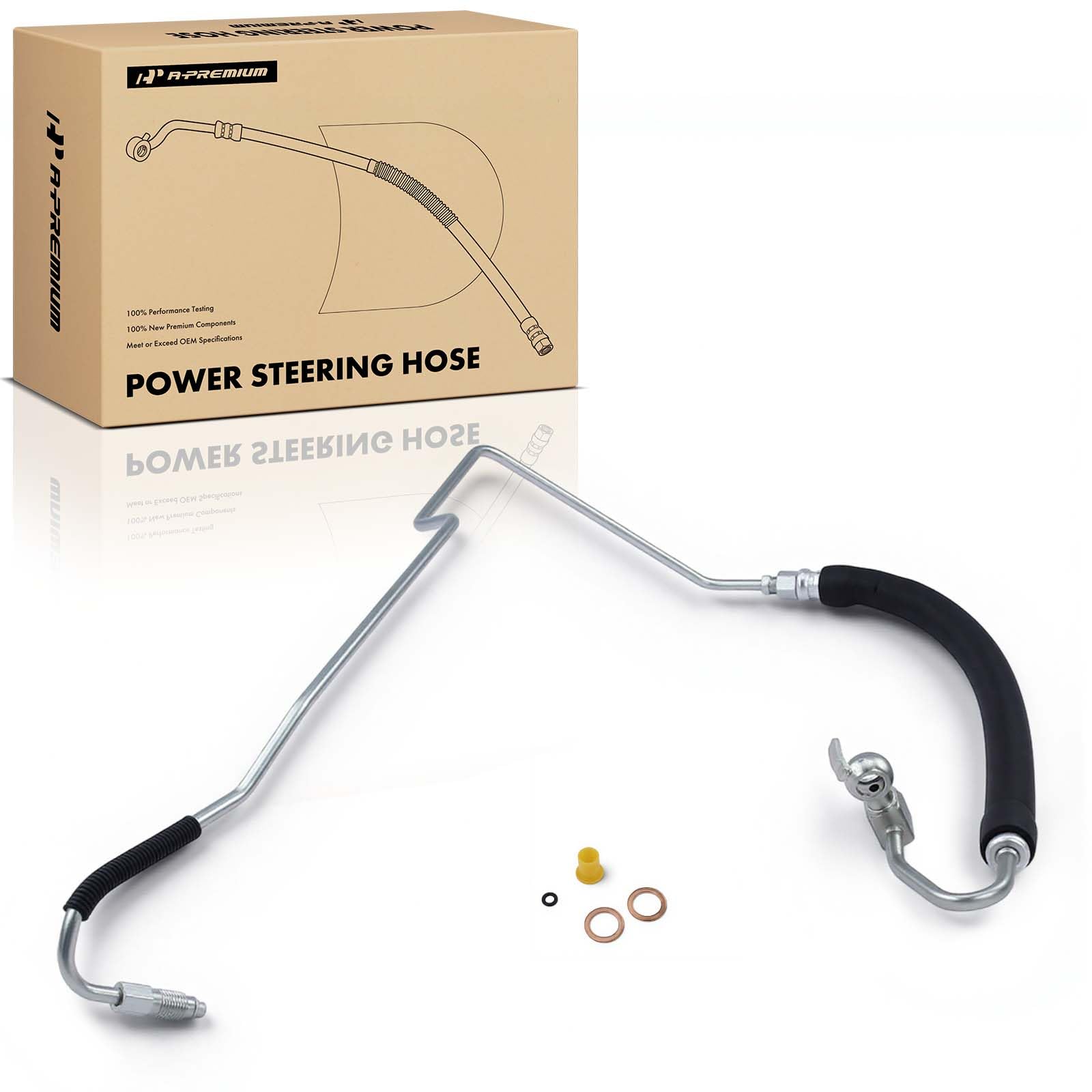 A-Premium Power Steering Pressure Hose Line Assembly Compatible with Infiniti G35 Nissan 350Z 2003 2004 2005 2006, 3.5L, with O-ring & Washer, Pump To