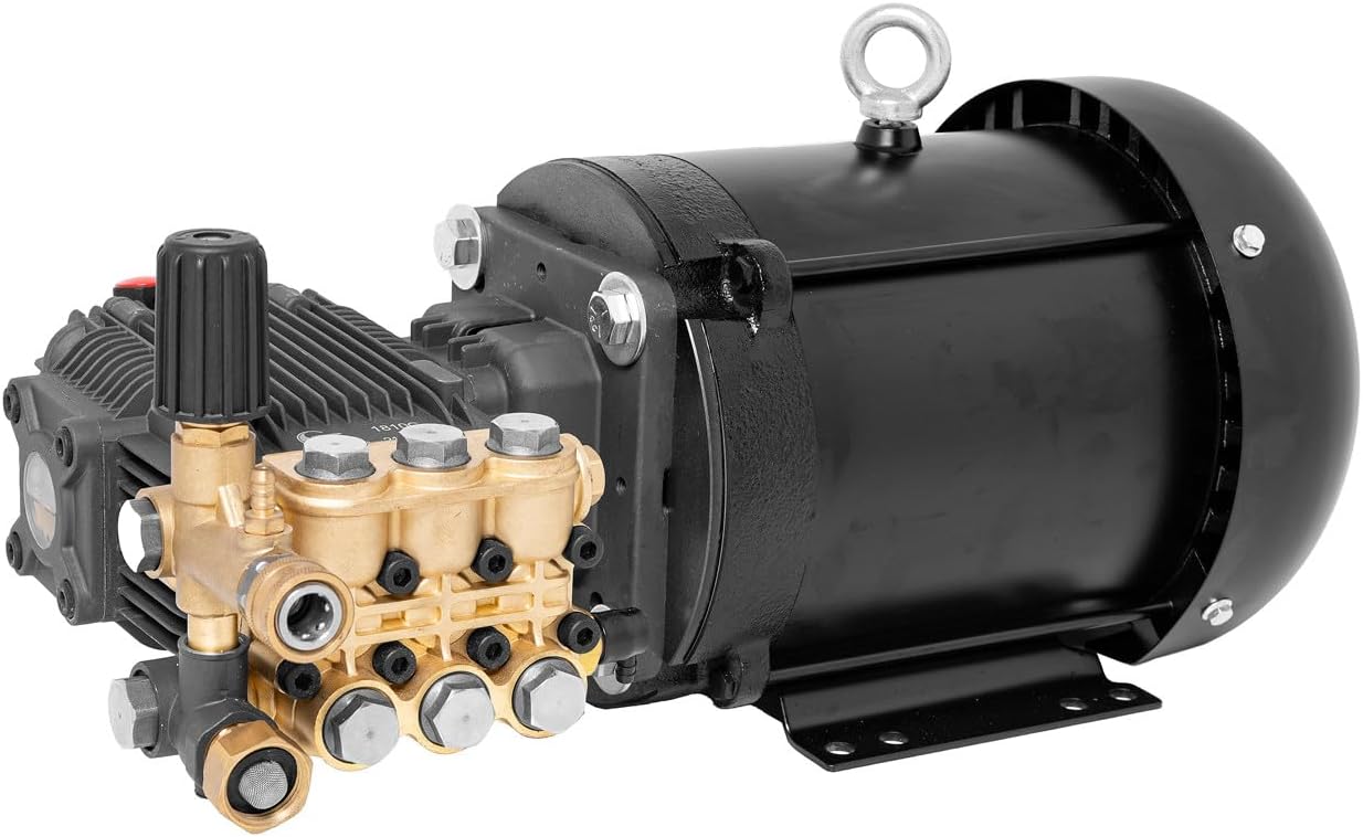 Canpump 2000 PSI 3.5 GPM Pressure Washer Pump Assembly w/ 5 HP 230/460V 3-Phase Motor – Triplex Power Washer Pump, External Unloader – Commercial Cleaning, Fleet Wash, Farm Equipment, Construction