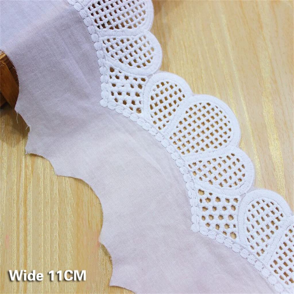Générique Ruban brodé en Coton Creux en Dentelle Blanche Bricolage Robe en Dentelle Faite à la Main Rideaux vêtements Accessoires de Couture (Couleur : Blanc, Taille : 11 cm) (Blanc 11 cm)