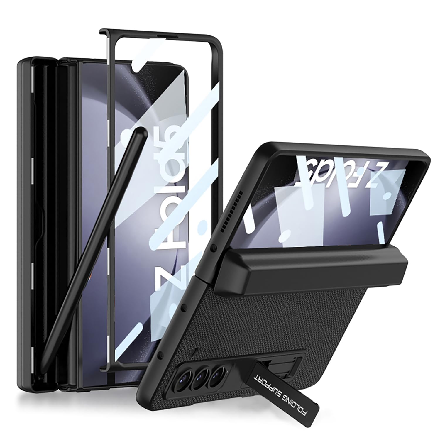 Midkart Leather Armor Automatic Recovery Magnetic Hinge Protection Cover Compatible with Samsung Galaxy Z Fold 5 with Adjustable Kickstand Front Glass and Hidden Pen Holder Case, Cross Black (B0CNH2J98G) Amazon Price History, Amazon Price Tracker