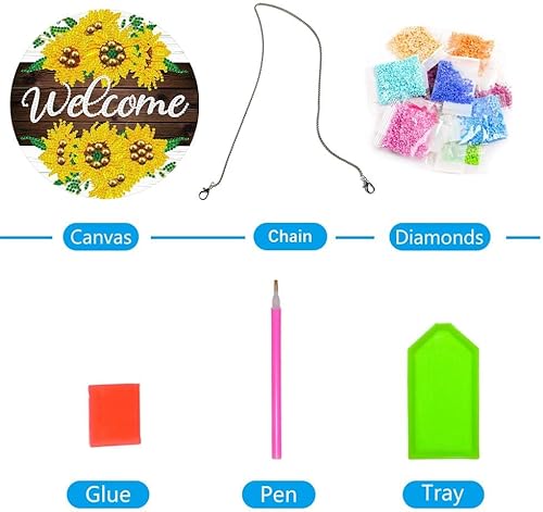 Miniatura 7 de LUSandy Kit de pintura de diamante 5D DIY para colgar en la pared, girasoles, arte de diamante, atrapasoles, adorno colgante de ventana para