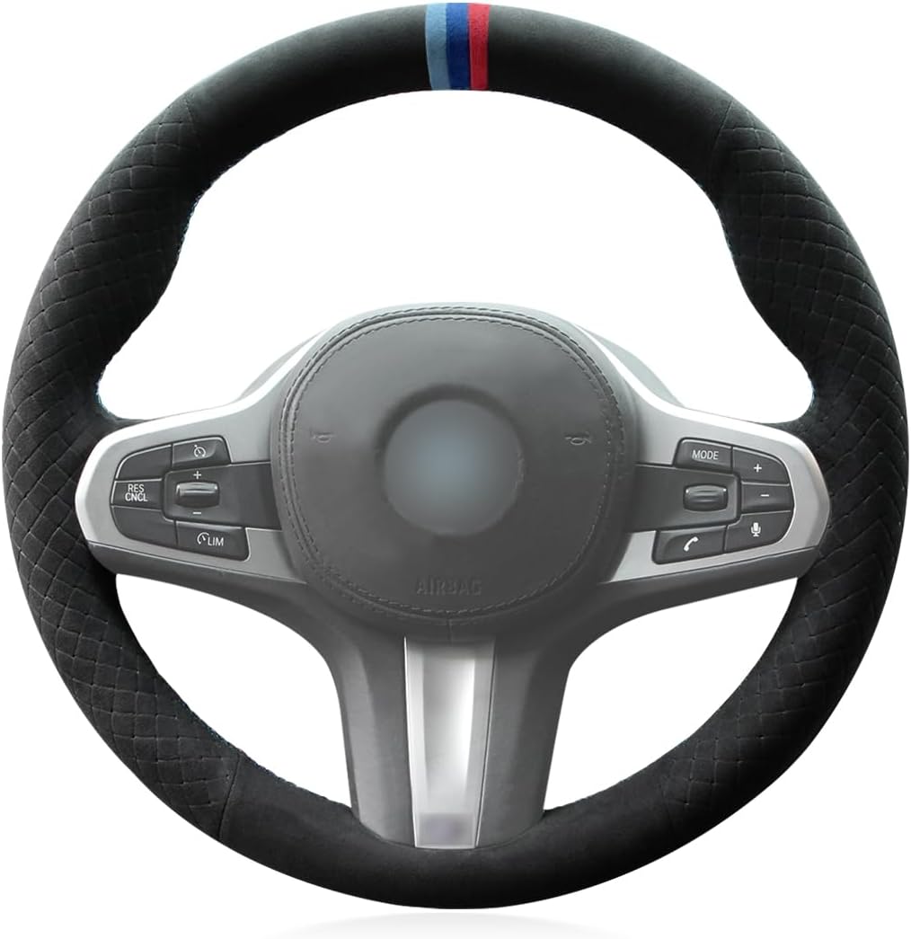 MEWANT DIY Black Embossed Alcantara Steering Wheel Cover