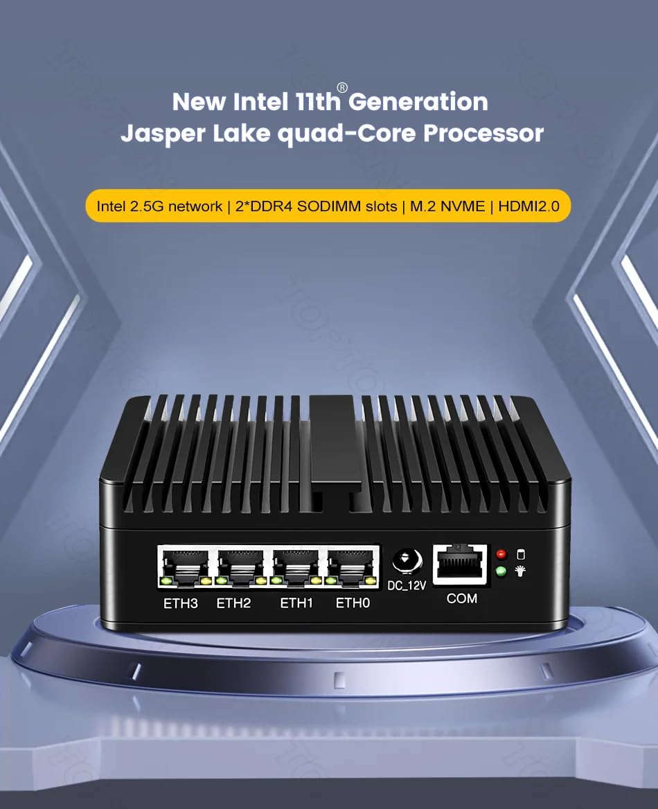 12th Gen Firewall Mini PC, N150, 4x i226-V 2.5G LAN, Fanless Barebone