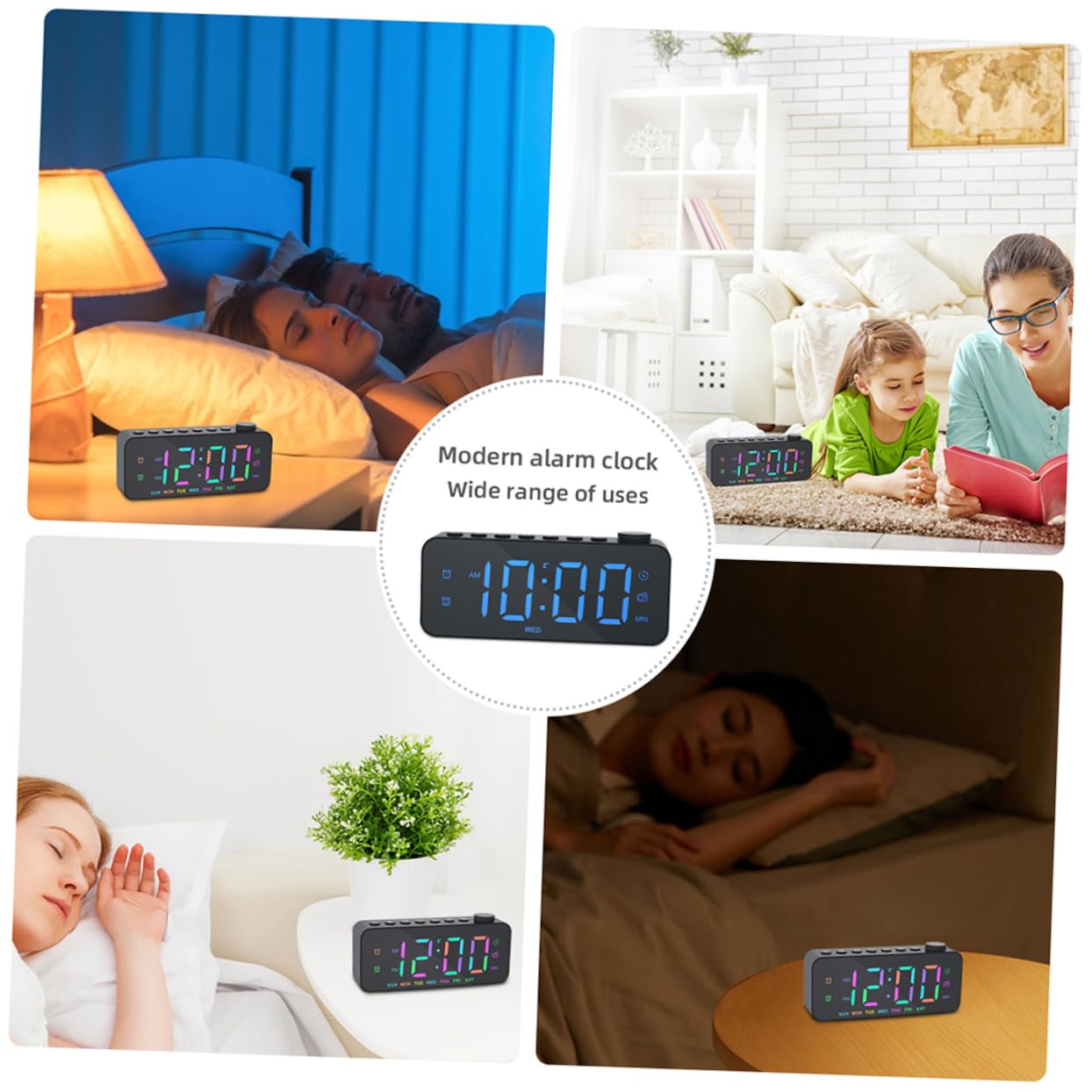 SHINEOFI Reloj Despertador Digital de Gran Pantalla LED Negro | USB de Salida, Control de Alarma Independiente, Aviso de Alarma, Plástico, para Dormitorio y Oficina