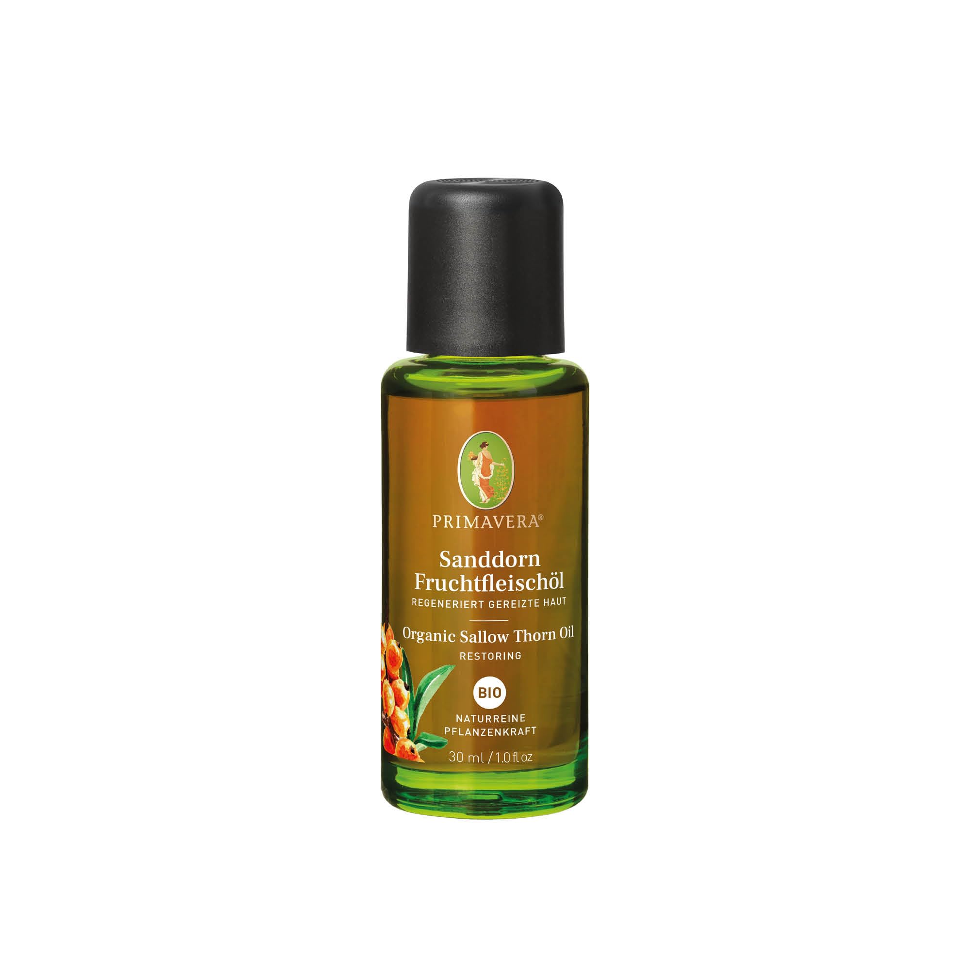 PRIMAVERA Pflegeöl – Sanddornfruchtfleischöl bio, 30 ml, Glasflasche – vegan