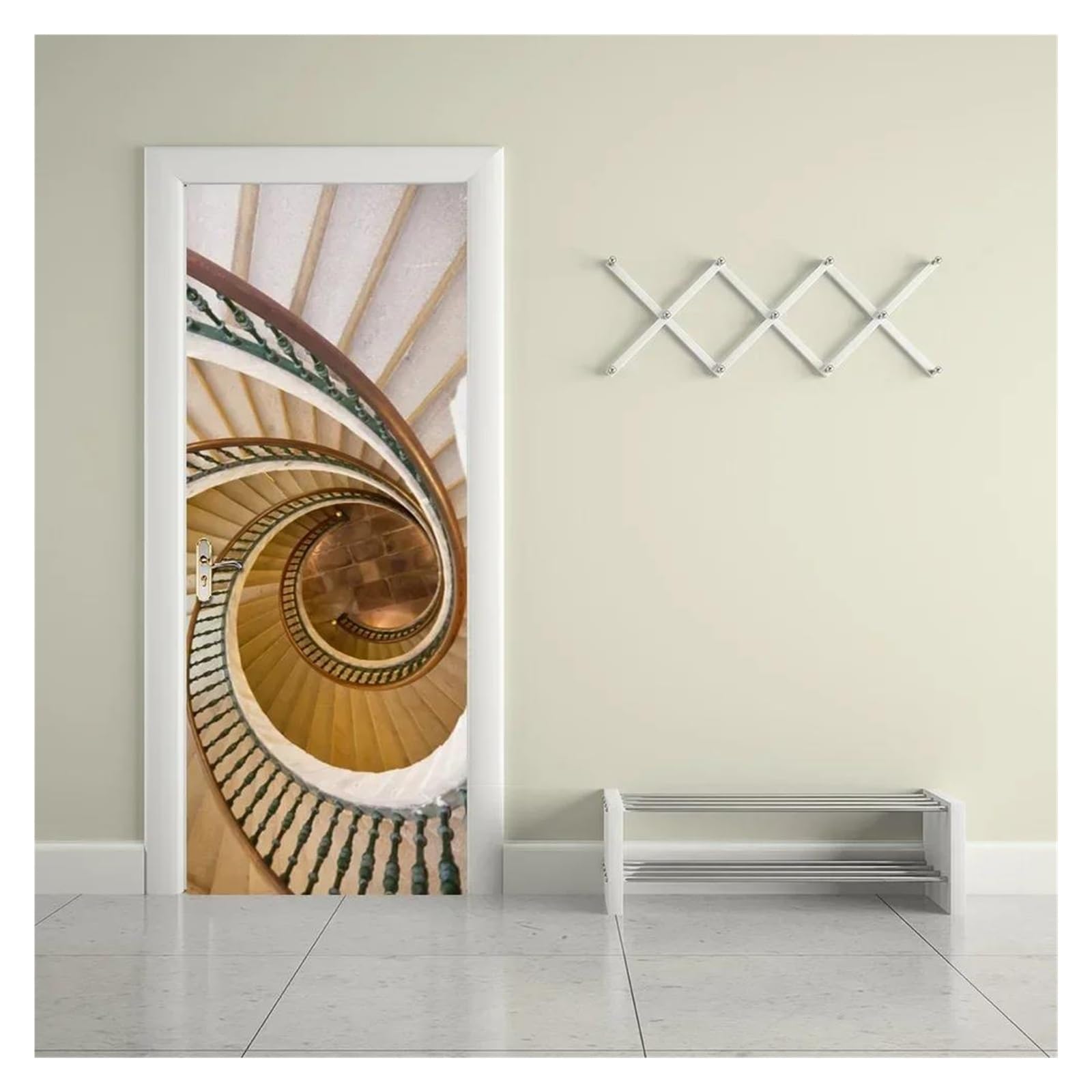 Sticker trompe l'oeil 3D escalier et frigo en PVC adhésif