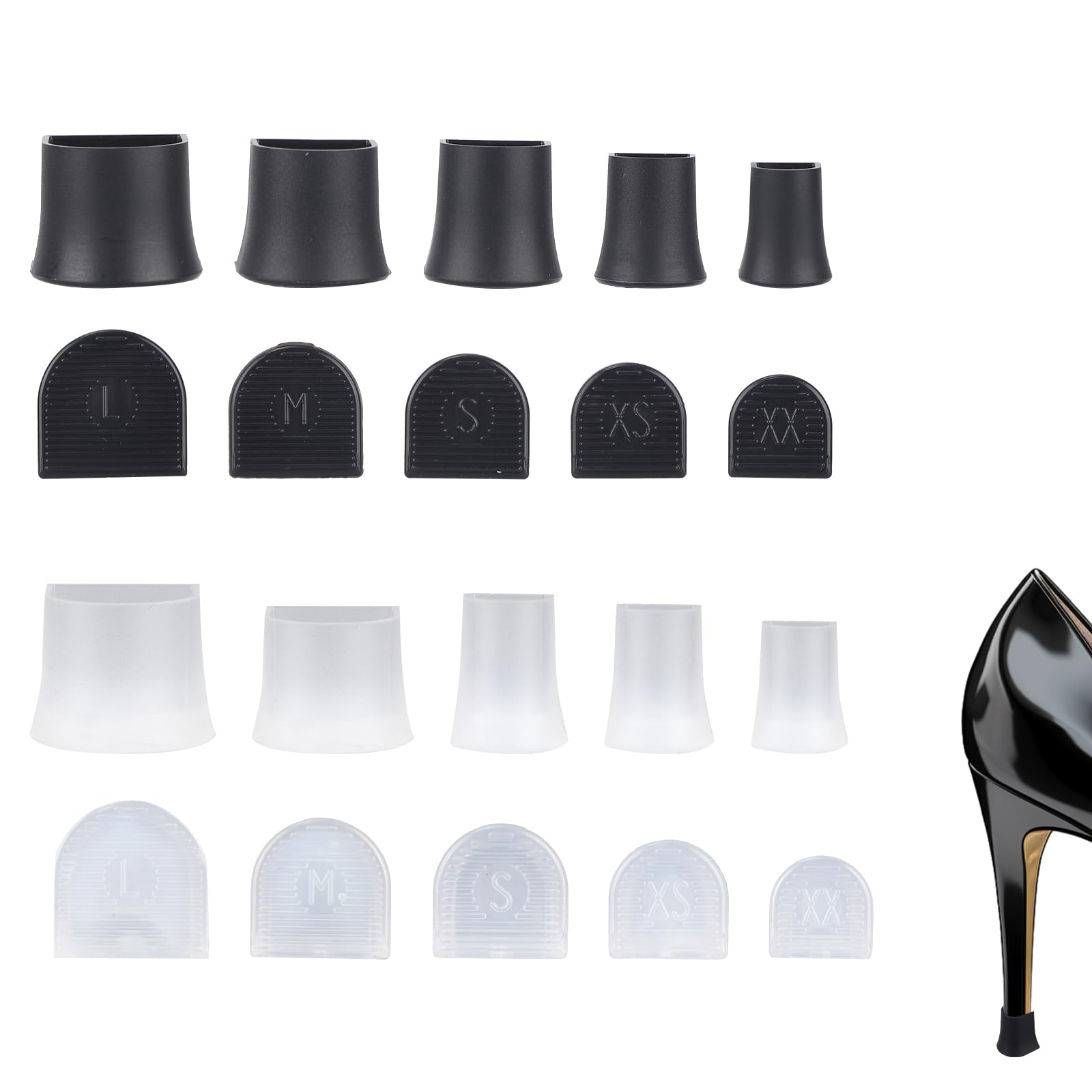 20 Pcs High Heel Protectors, 5 Sizes Stiletto Stoppers & Repair Cap for Shoes Women High Heels Anti-Slip Heel Covers for Outdoor Activities Wetland