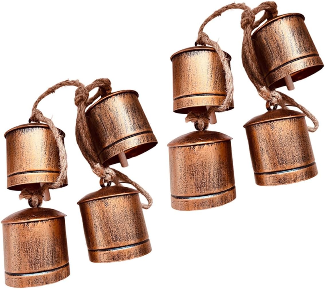 Abaodam 2pcs Vintage Rustic Metal Cow Bells Hanging Iron Bells Decorative Ornaments for Garden Porch Farmhouse Outdoor Décor with Copper Finish