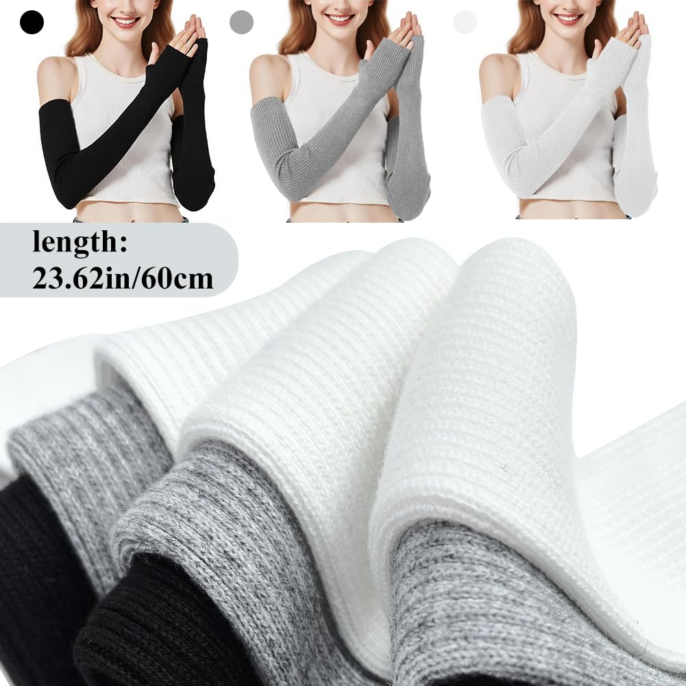 EQLEF Arm Warmers damskie, ciepłe rękawiczki na palce i dłonie długie rękawiczki czarne bez palców damskie rękawiczki do zimowania, Szary, 60*6.5cm