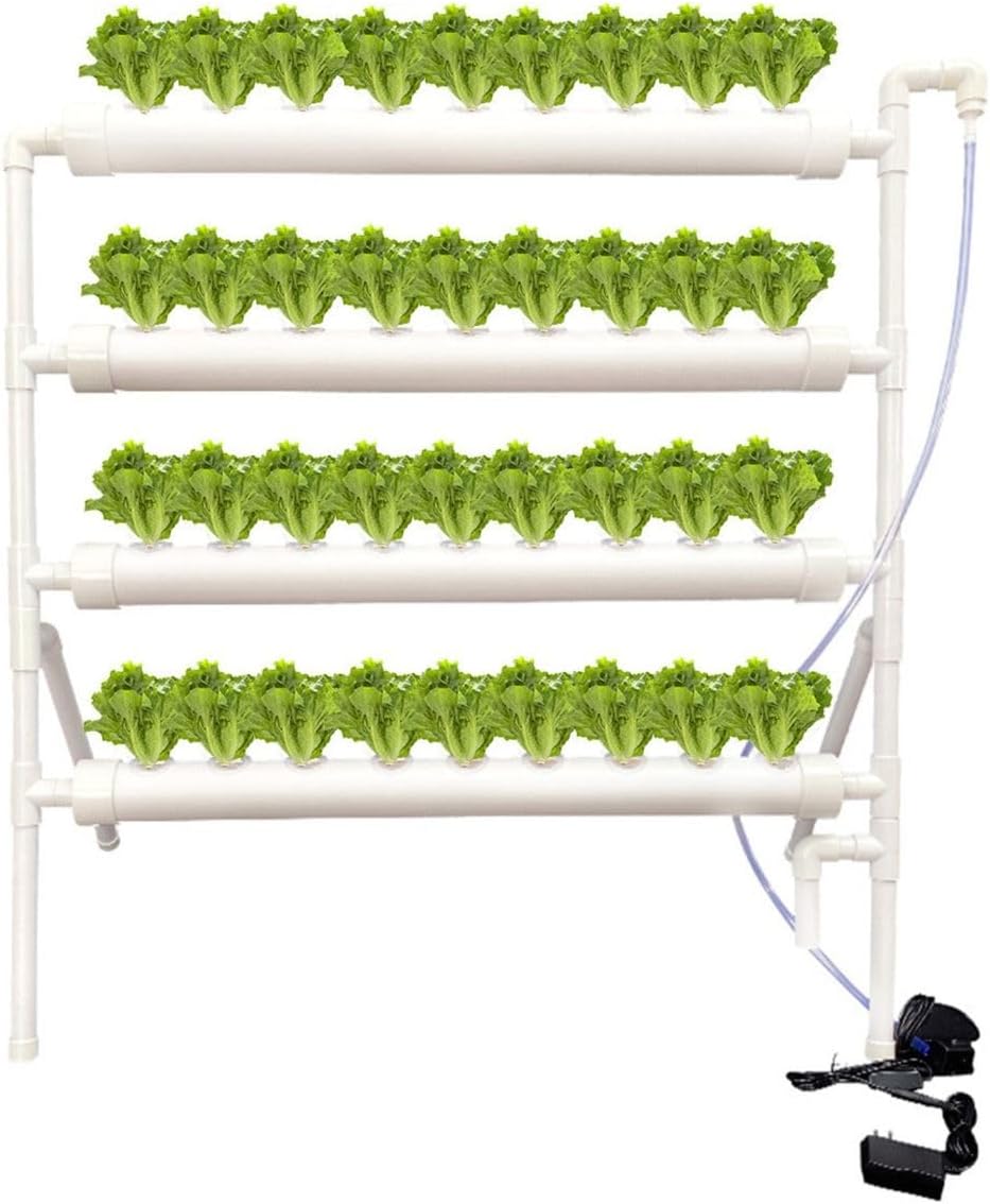 36-Pod Hydroponic Plant Growing System – PVC Vertical Soilless Indoor/Outdoor Garden Kit | White Tower with 36 Baskets, Sponges, AU/US Plug & Soft Tube | Ideal for Home Gardening