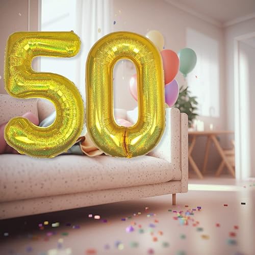 Miniatura 4 de DIWULI Globos dorados de 40 pulgadas, globos grandes del número 50, globos dorados grandes, decoraciones de fiesta de cumpleaños de 50 años,