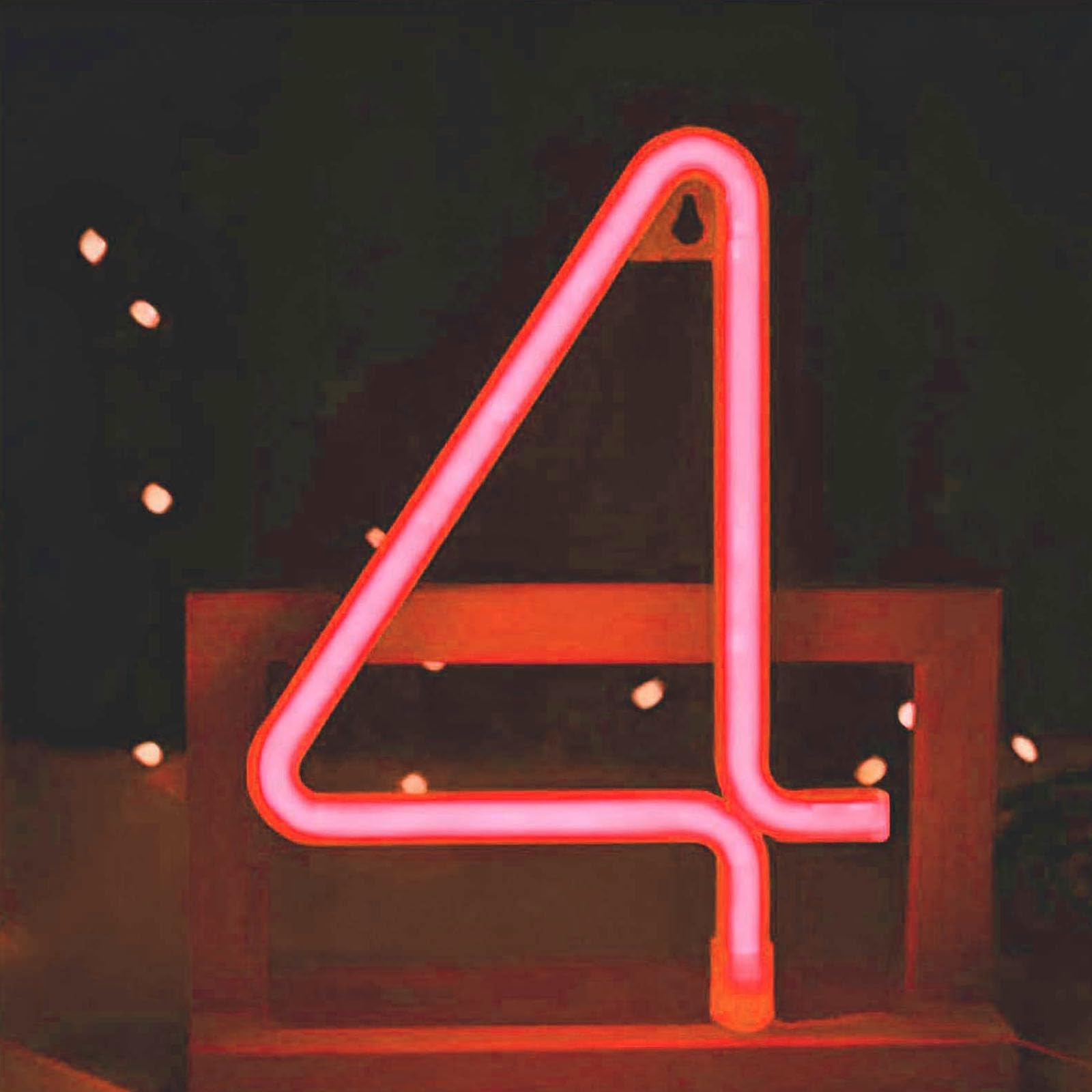 Battery & USB Powered Red Arabic Number Neon Sign - Waterproof LED Lights for Outdoor Party Garden Patio Decor(No.4) — image 1