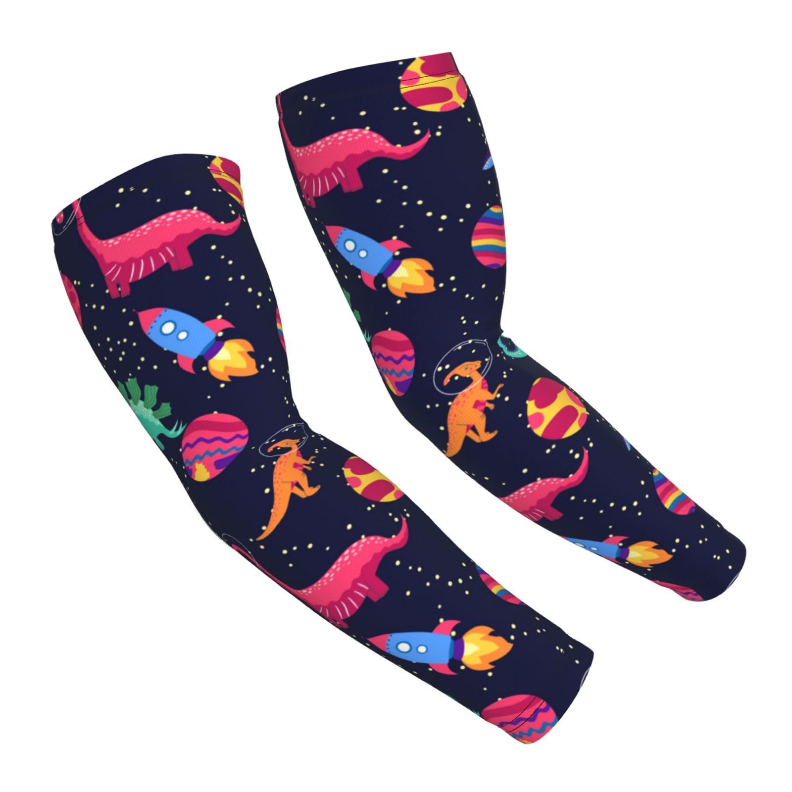 MZERSE Men Women Sun Protection Cooling Arm Sleeves Compatible With Cute Cartoon Dragon Galaxy Stars Planets Space Dinosaur, Non-Slip Compression Sleeve for Running Cycling Golf Driving Basketball