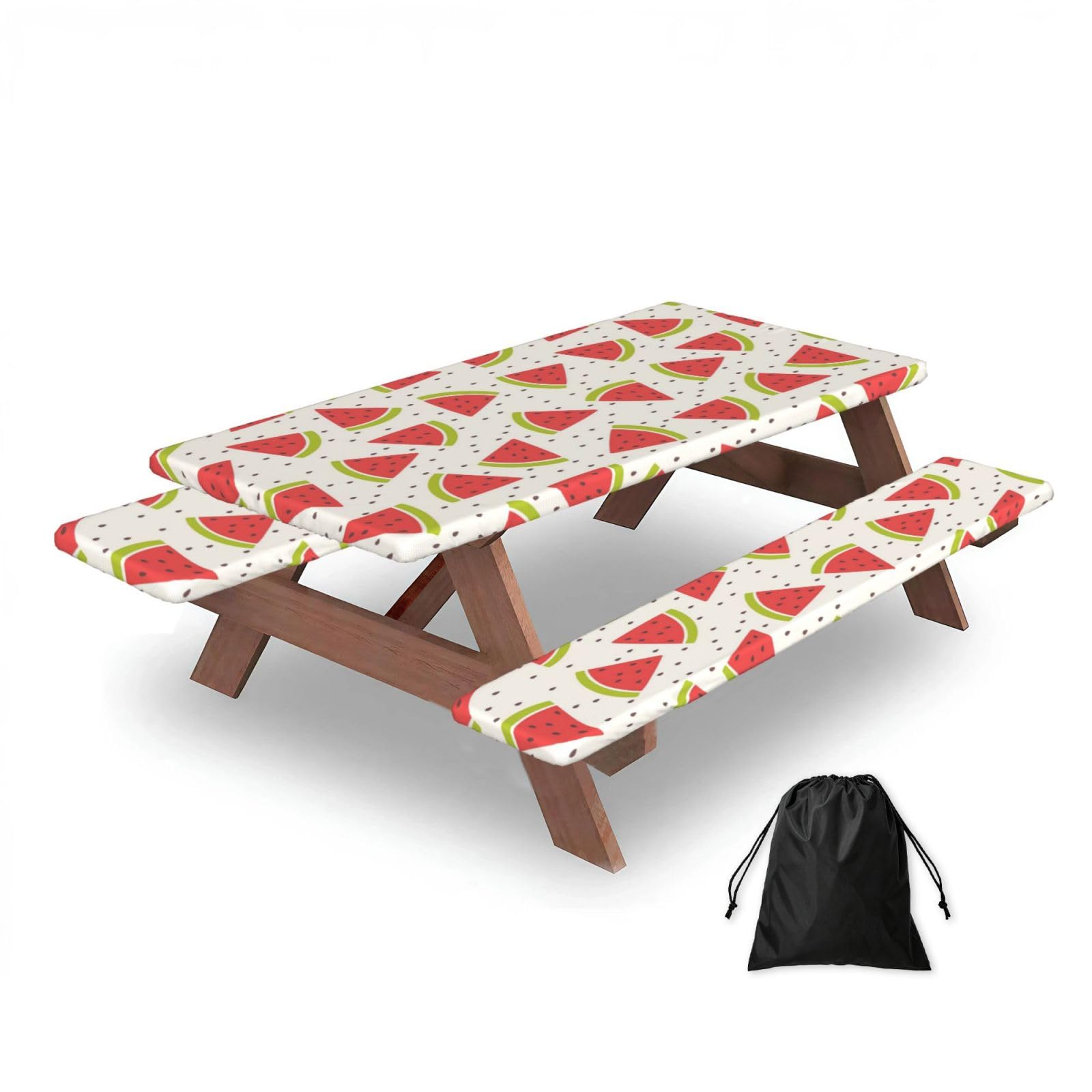 Dopklna As Picture Watermelon Pattern, Picnic Table Cover With Bench Covers -Waterproof Elastic Fitted Tablecloth For Garden Camping Patio 76X152cm