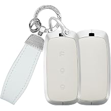 Metal Frame Key Fob Cover Compatible with Geely Galaxy E5 EX5 L7 EM-i Xingyao 8 E8 Voyage Edition L6 Max E5 Sailing Edition Proton e.MAS 7 Key Controller Protective Cover Keychain B-White