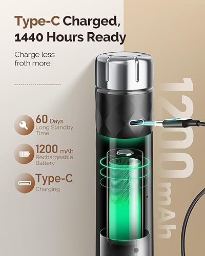 Miniatura 5 de Maestri House LunaFro 2.0 - Espumador de leche recargable con control de velocidad continuo, máquina de espuma eléctrica de mano impermeable para