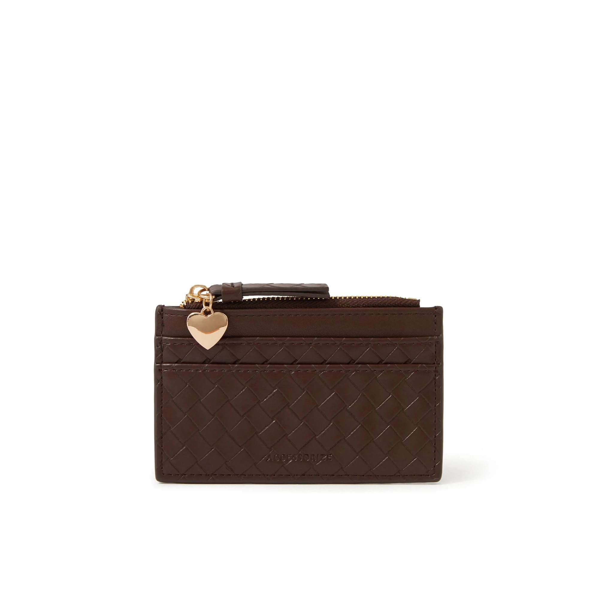 accessorize London Women's Brown Woven Card Holder | Slim Card Wallet with Zip Coin Pocket | Compact Card Organizer-picture-32