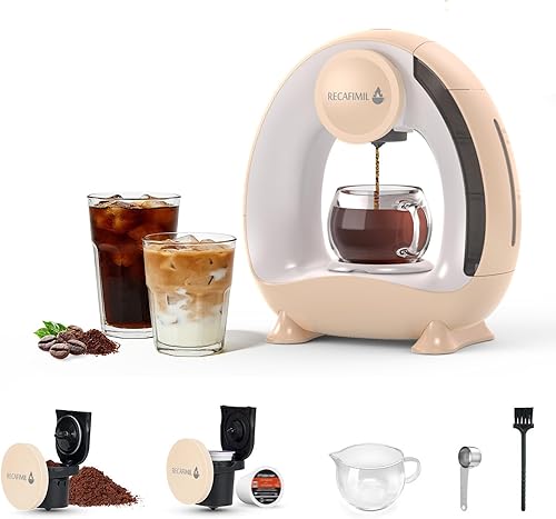 Cafetera de una sola porción para cápsulas K Cup y café molido/té, preparación rápida en 2 minutos, cafetera 2 en 1 con un botón, tamaños de Champán