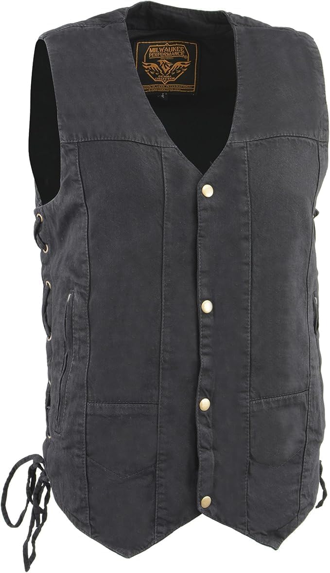 Milwaukee Leather Men's 10 Pocket Side Lace 100% Cotton Western or Biker Denim Vest DM1990