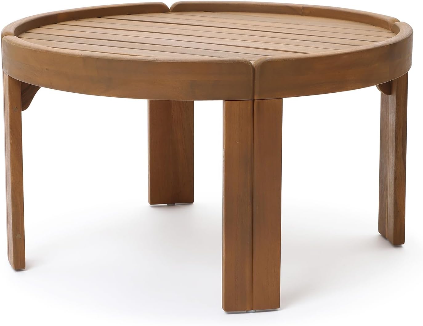 LuxenHome 27.5" Dia Outdoor Round Coffee Table, Acacia Wood Patio Table with Raised Edge, Small Wooden Garden Coffee Table for Balcony, Patio, Porch