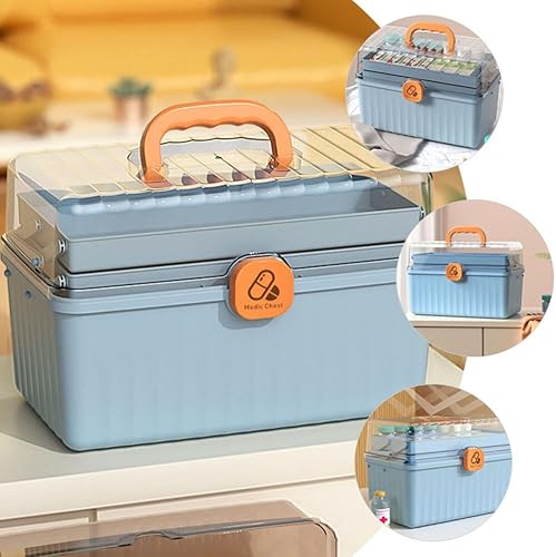 Miniatura 5 de Caja de medicamentos de emergencia de 3 niveles, caja de primeros auxilios, caja de almacenamiento portátil de medicamentos con asa, organizador de