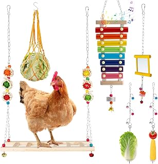 6Packs Chicken Toys Set: Chicken Coop Toys with Chicken Swing Xylophone Mirror for Hens Bird Parrot